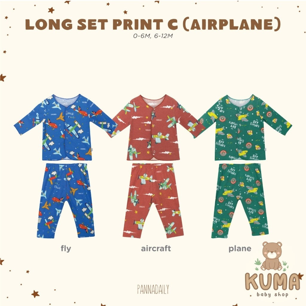 BOHOPANNA - PANNADAILY - LONG SET BABY PRINT - AIRPLANE SERIES - Setelan Baju Bayi Lengan Panjang