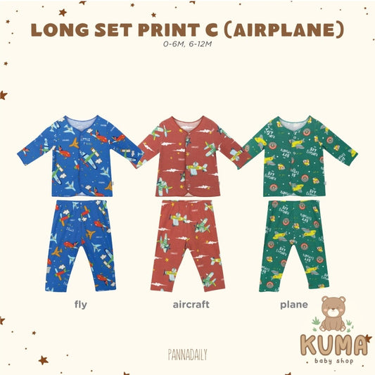 BOHOPANNA - PANNADAILY - LONG SET BABY PRINT - AIRPLANE SERIES - Setelan Baju Bayi Lengan Panjang