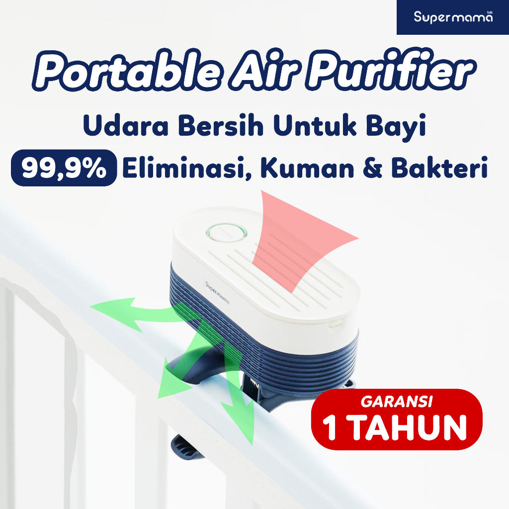 Air Purifier Portable Untuk Stroller Bayi | Pembersih Udara - Teknologi Filter HEPA-13 Dirancang Khusus Aman untuk Bayi & Keluarga Baik di Dalam Maupun di Luar Ruangan | Supermama Lab AirPury