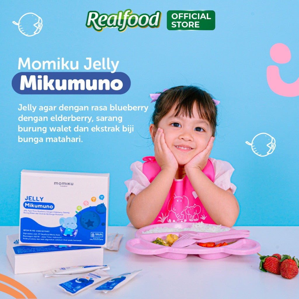 Realfood Momiku Jelly Mikumuno Sarang Burung Walet dengan Ekstrak Elderberry, Blueberry dan Madu Hutan, Sumber Vitamin C