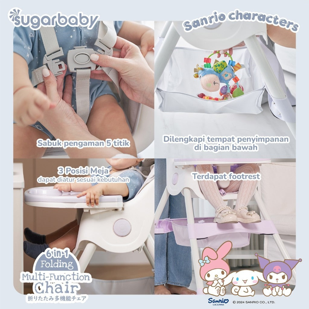 Sugar Baby Sugarbaby 6-in-1 Folding Multi-Function Chair Sanrio Collection/Kursi Bayi/Kursi Anak/Kursi Makan Anak/Kursi MPASI/Baby High Chair