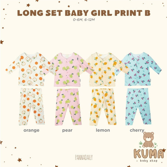 BOHOPANNA - PANNADAILY - LONG SET BABY GIRL PRINT - FRUITS SERIES - Baju Setelan Anak Perempuan