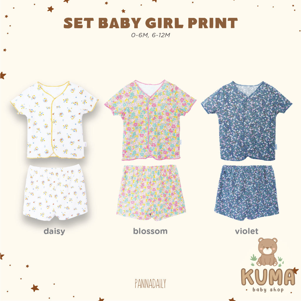 BOHOPANNA - PANNADAILY - PANNA DAILY - BABY & BAYI - SET BABY GIRL PRINT - SET KIDS GIRL PRINT - FLOWERS SERIES - Setelan Anak