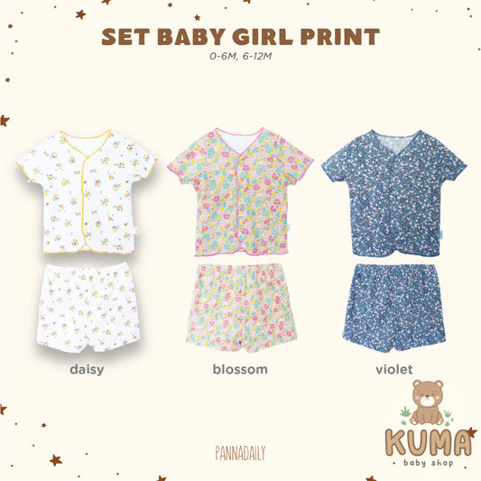 BOHOPANNA - PANNADAILY - PANNA DAILY - BABY & BAYI - SET BABY GIRL PRINT - SET KIDS GIRL PRINT - FLOWERS SERIES - Setelan Anak