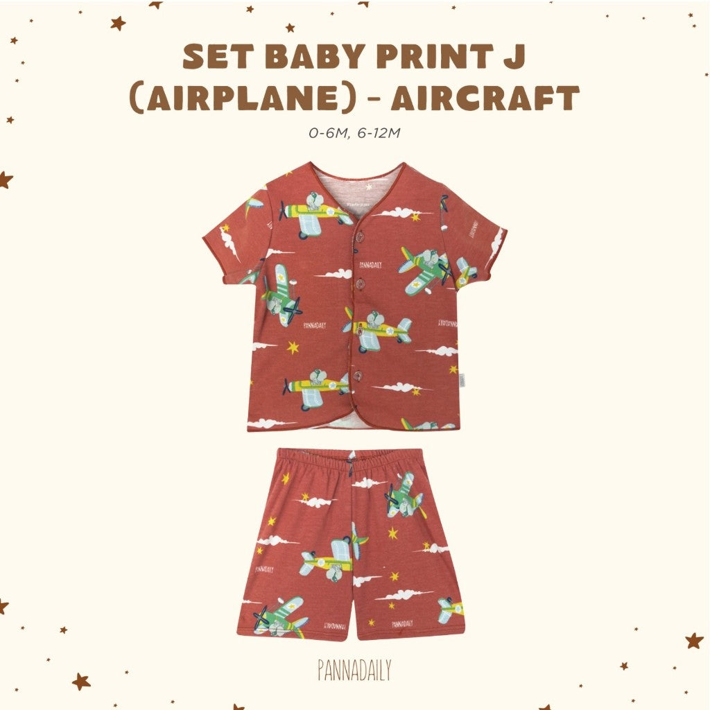BOHOPANNA - PANNADAILY - SET BABY PRINT - AIRPLANE SERIES - Setelan Baju Tidur Bayi