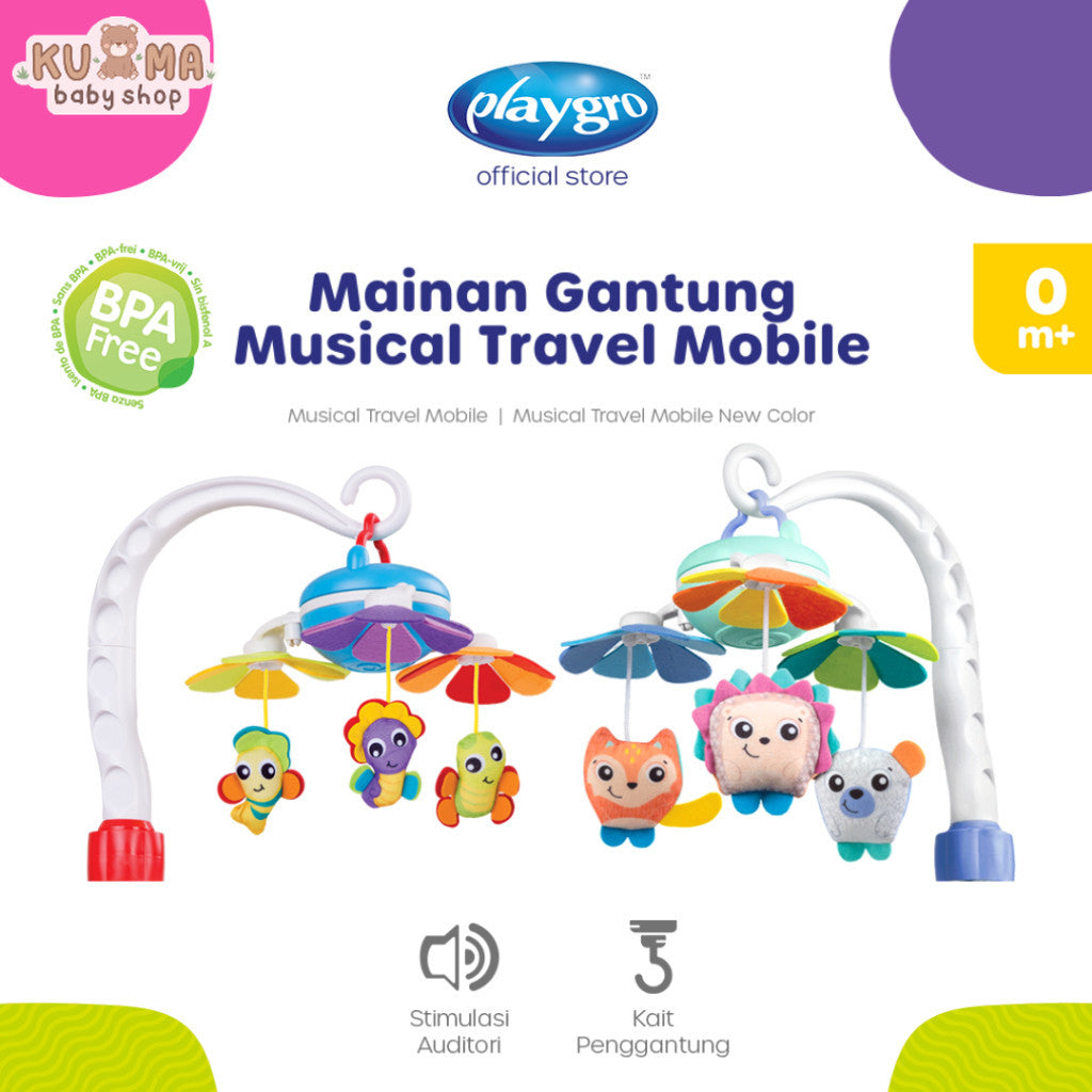 Playgro Musical Travel Mobile - Mainan Gantung Stroller - Mainan Gantung Tempat Tidur Crib Bayi