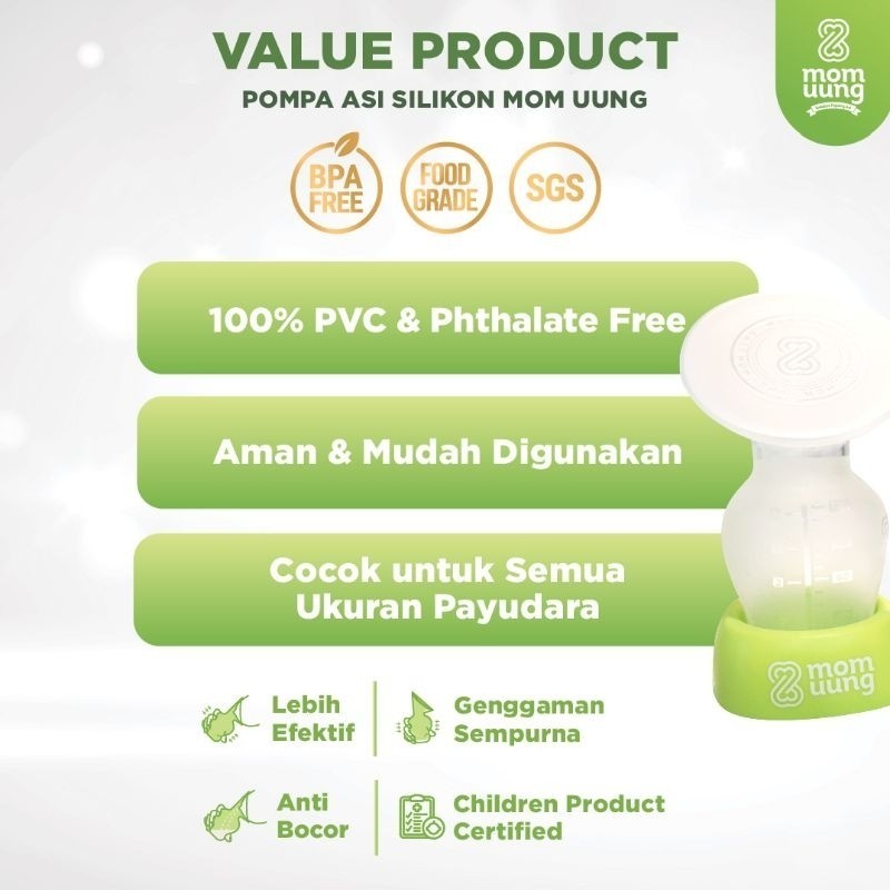 Mom Uung Silicone Breast Pump Penampung Asi 120ml BPA Free | Food Grade Silicone | Anti Tumpah dan Bocor