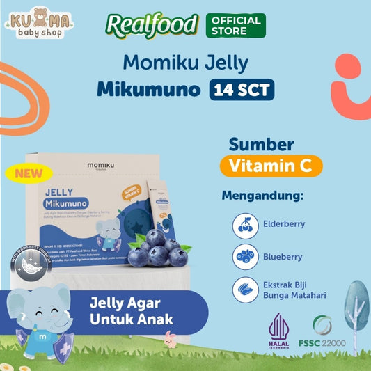 Realfood Momiku Jelly Mikumuno Sarang Burung Walet dengan Ekstrak Elderberry, Blueberry dan Madu Hutan, Sumber Vitamin C