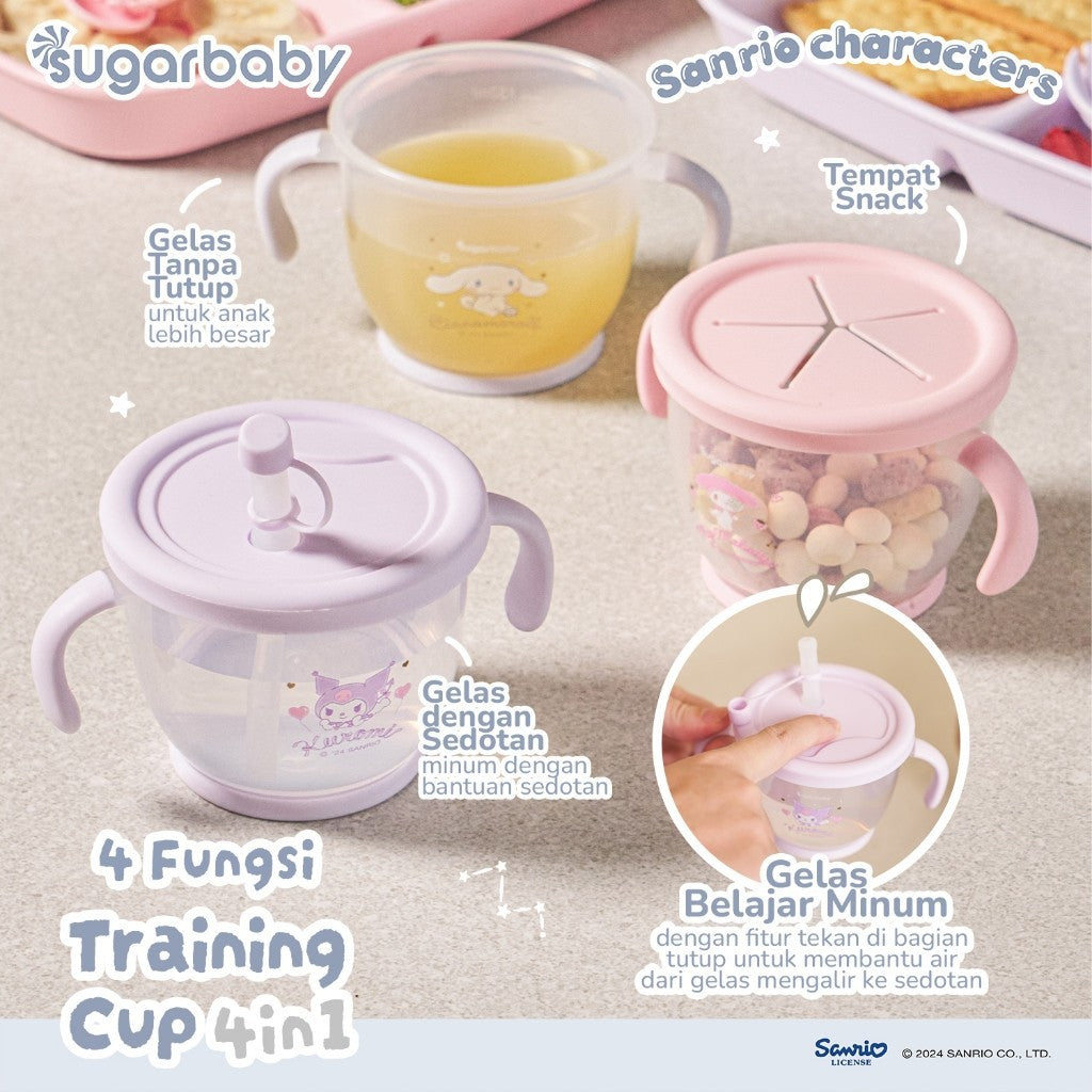 Sugarbaby Sugar Baby Training Cup 4in1 Sanrio Collection/Gelas Anak BPA FREE/Cangkir Bayi/Gelas MPASI Anti Bocor dan Tumpah/Straw Training Mug Baby