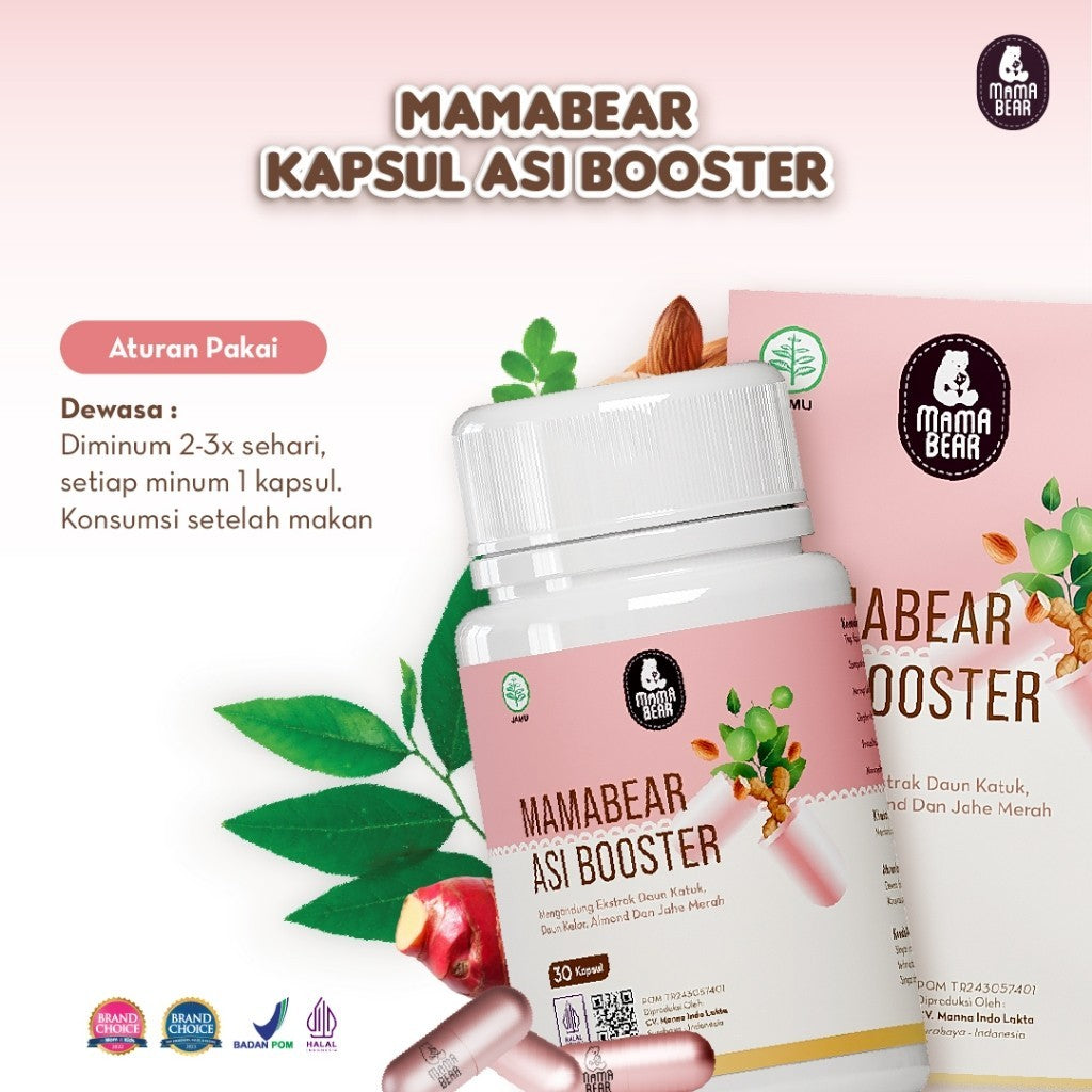 MamaBear Kapsul ASI Booster 30 Kapsul Pelancar dan Peningkat Produksi ASI BPOM Halal Fenugreek FREE