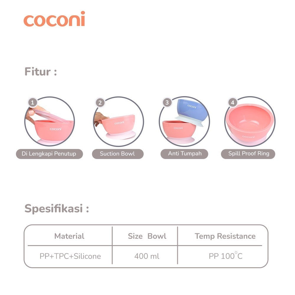 COCONI Suction Bowl | Mangkok  Makan Bayi Anak Anti Tumpah 400ml - Mpasi Peralatan Makan Bayi