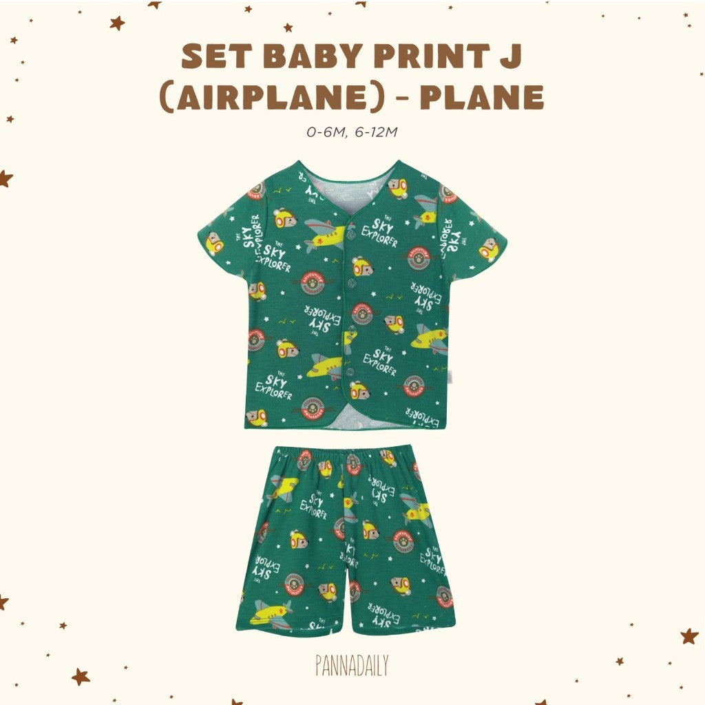 BOHOPANNA - PANNADAILY - SET BABY PRINT - AIRPLANE SERIES - Setelan Baju Tidur Bayi