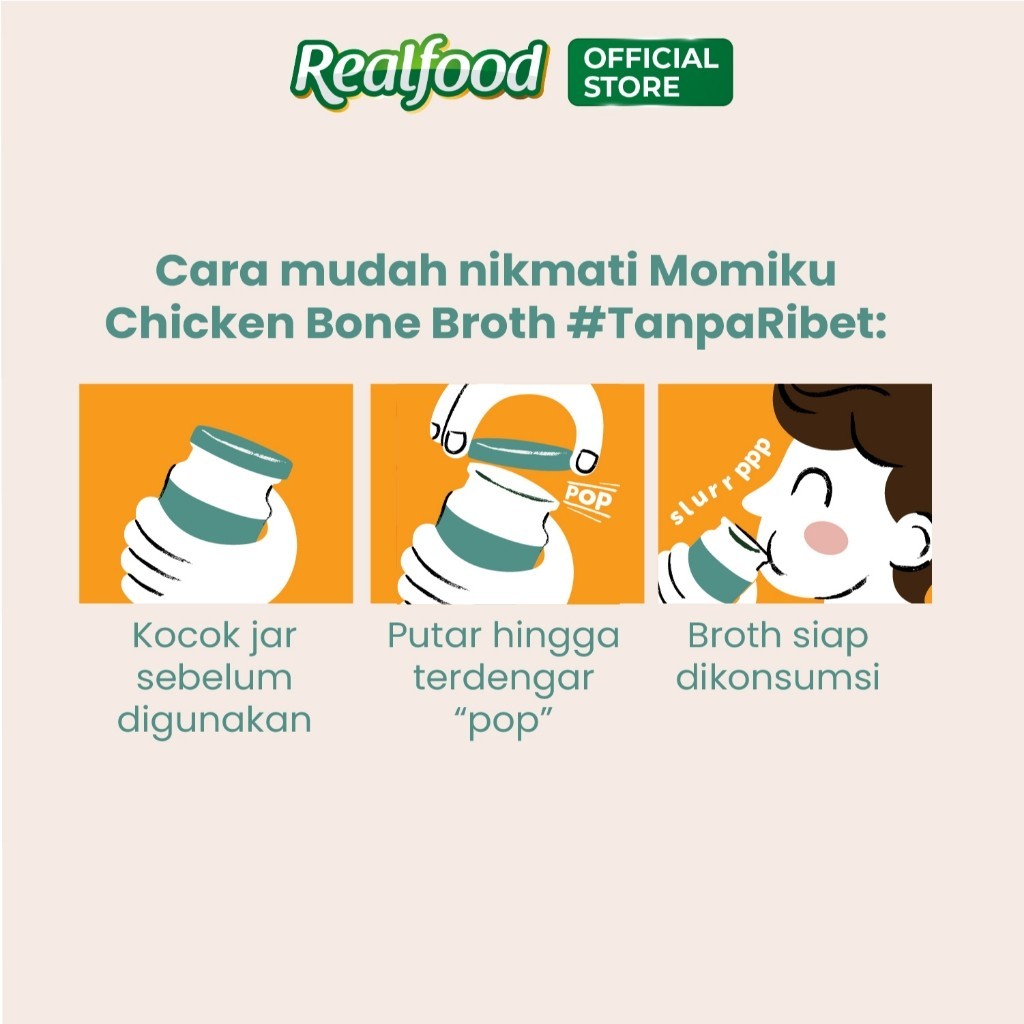 Realfood Momiku Chicken Bone Broth Unsalted Kaldu Ayam Siap Konsumsi Mpasi