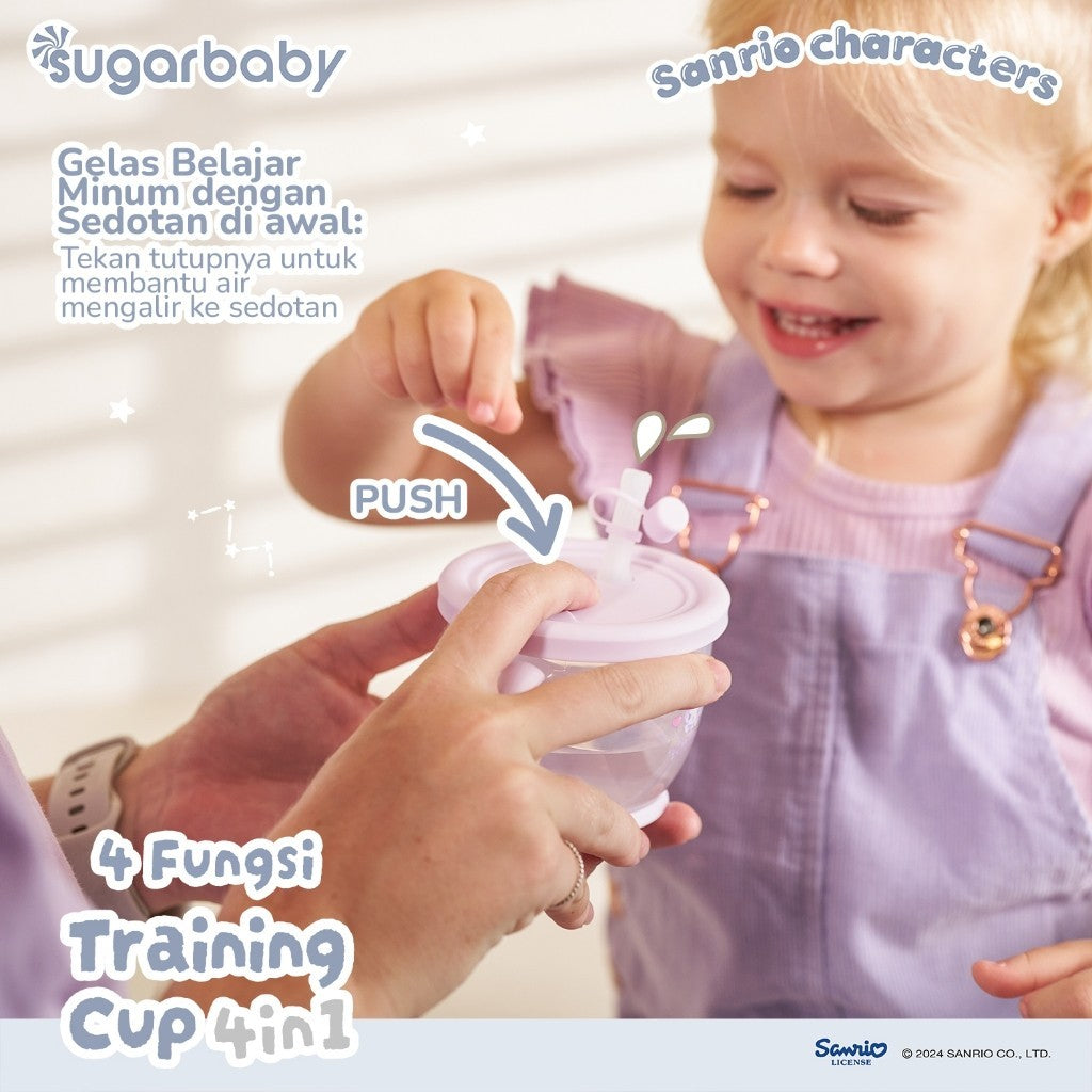 Sugarbaby Sugar Baby Training Cup 4in1 Sanrio Collection/Gelas Anak BPA FREE/Cangkir Bayi/Gelas MPASI Anti Bocor dan Tumpah/Straw Training Mug Baby