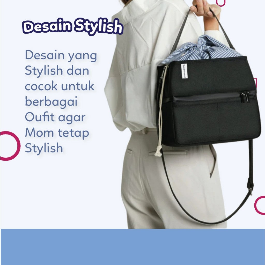 Supermama Lab Original Cooler Bag | Tas Pendingin ASI, Susu & Makanan Bayi 24 Jam | Waterproof | Stylish Design Untuk 6 Botol | Cooler Bag Asi by Supermama Lab