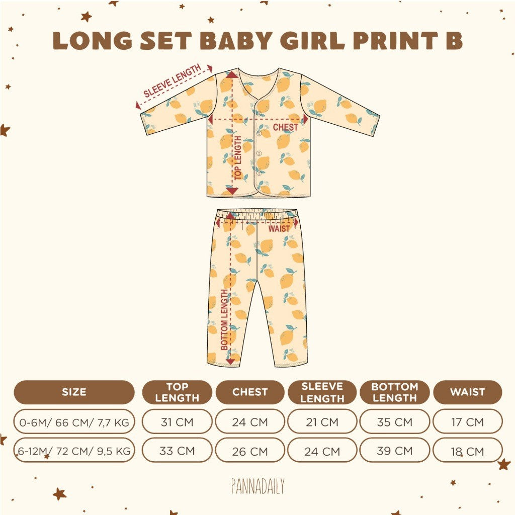 BOHOPANNA - PANNADAILY - LONG SET BABY GIRL PRINT - FRUITS SERIES - Baju Setelan Anak Perempuan