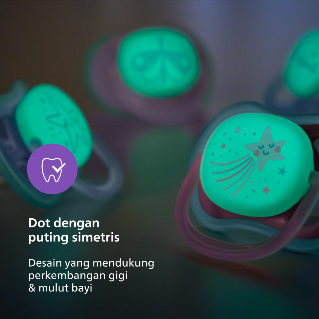 Philips Avent | Empeng Bayi / Soother Bayi | Ultra Air Glow In The Dark | Empeng dengan Ekstra Ventilasi | Character | 6-18M | SCF376/14