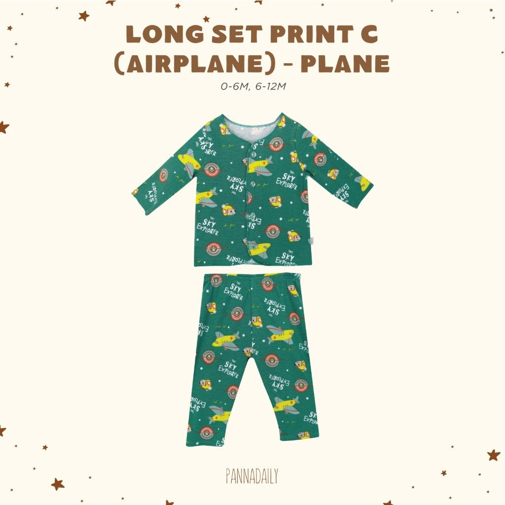 BOHOPANNA - PANNADAILY - LONG SET BABY PRINT - AIRPLANE SERIES - Setelan Baju Bayi Lengan Panjang