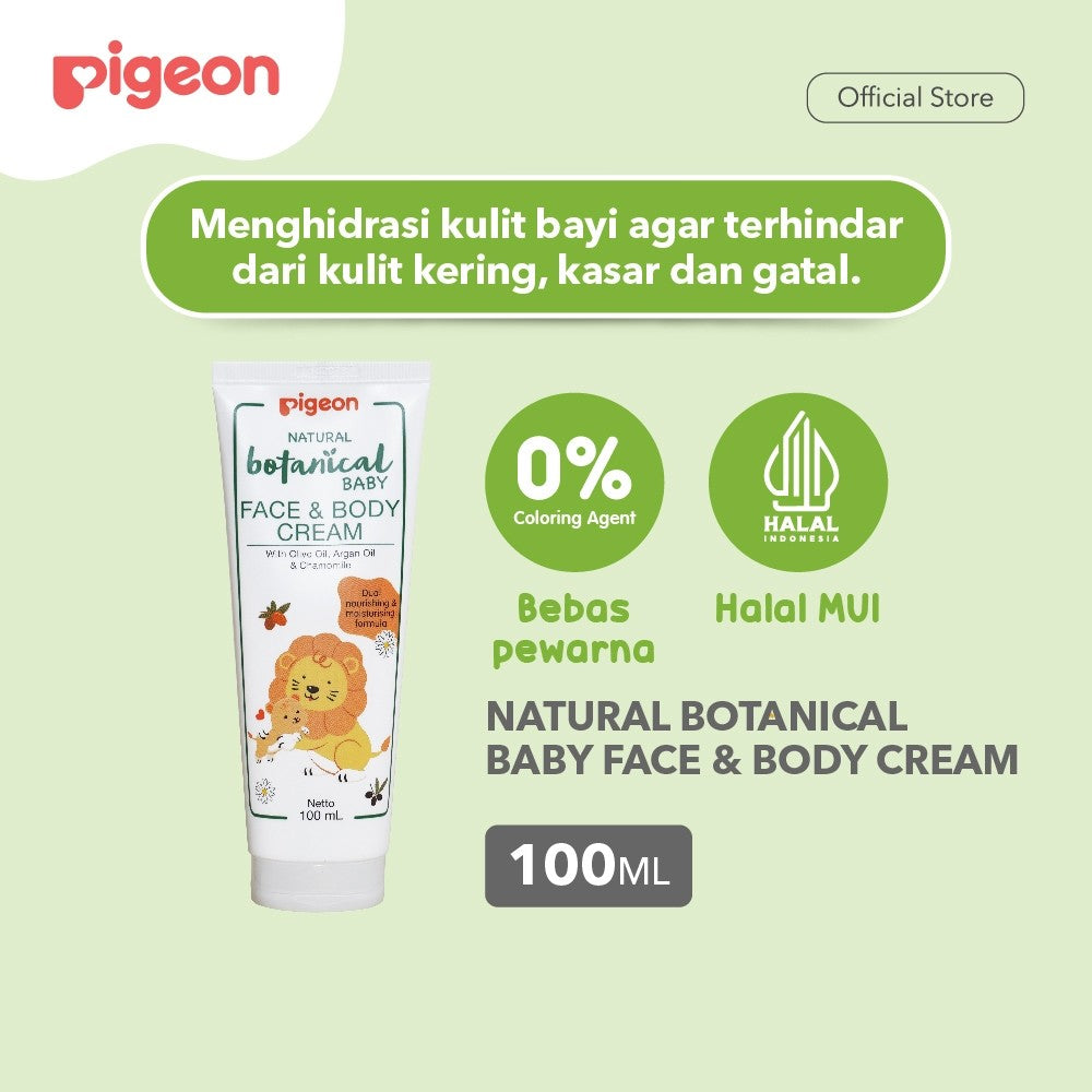 PIGEON Botanical Body & Face Cream 100ML |Lotion Bayi | Losion Pelembut Kulit Bayi | Tanpa Pewarna | Hypoallergenic Tested | Lotion Anti Alergi | Halal BPOM Original 100%