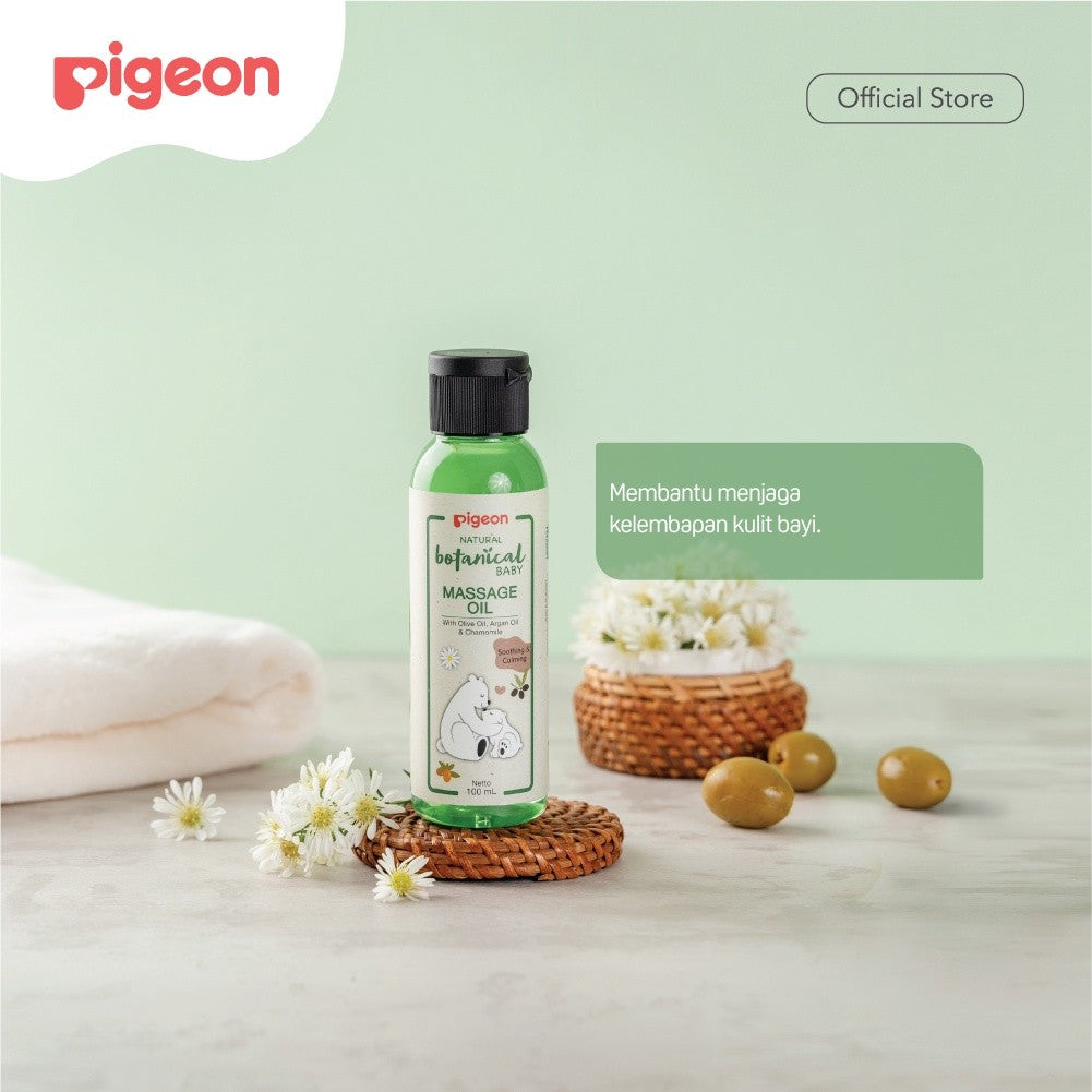 PIGEON Botanical Baby Massage Oil 100Ml | Minyak Untuk Pijat Bayi Kulit Normal - Sensitif