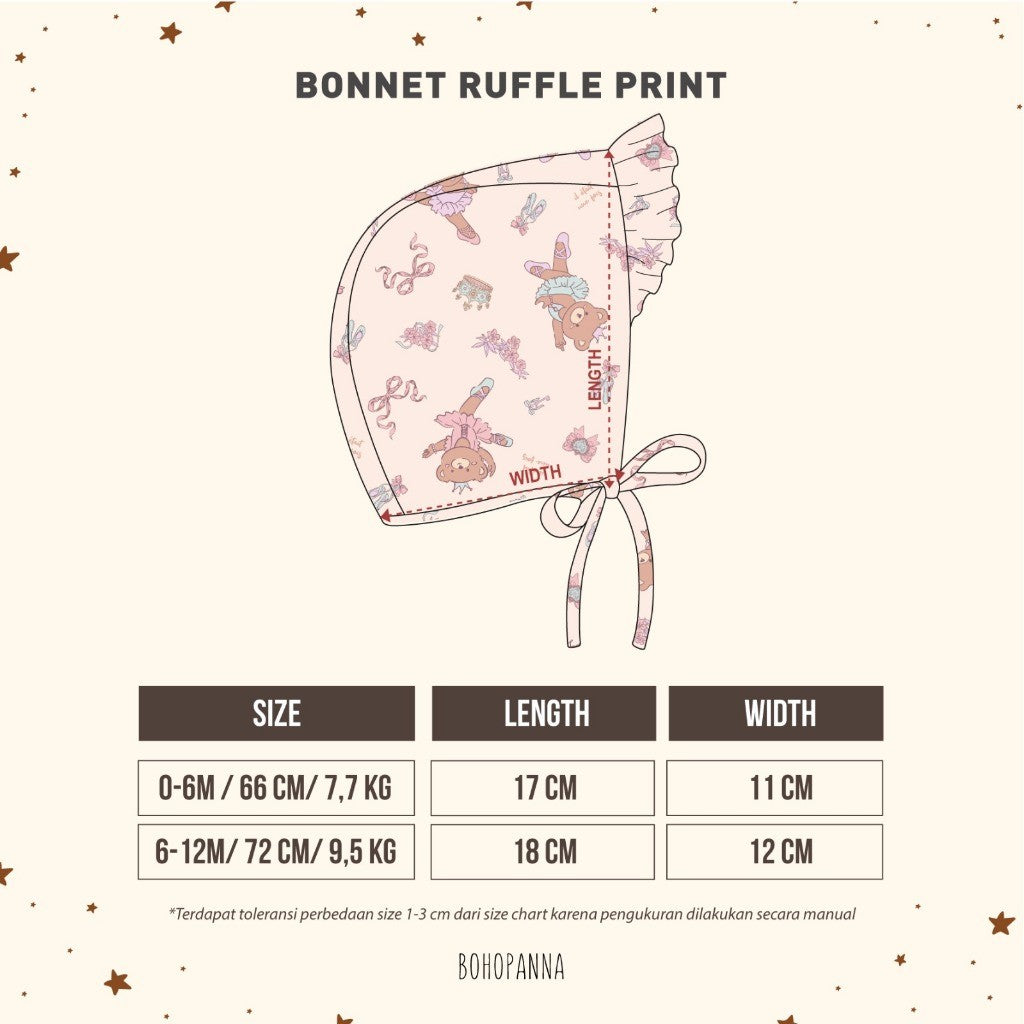 BOHOPANNA - BONNET RUFFLE PRINT - TOPI BAYI 2536