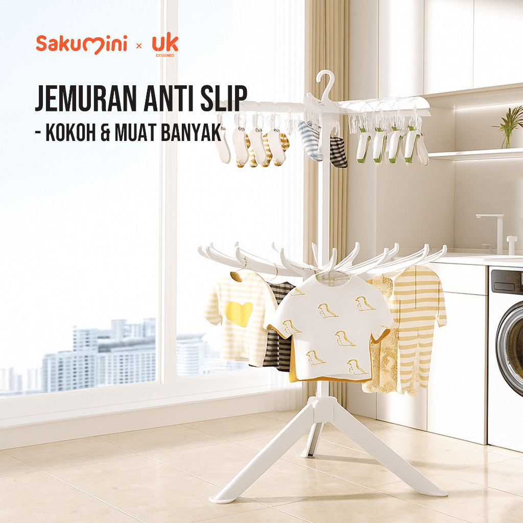 Sakumini Folding Hanger Multifunction Jemuran Jepit Tingkat Klip Lipat Fold Pakaian Handuk Anak Portable Rak Susun Foldable Hanger Kaos Kaki Socks