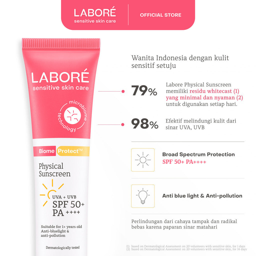 Labore Sensitive Skin Care BiomeProtect Physical Sunscreen SPF 50+ PA++++ 30 ml - Sunscreen - Ringan - Cocok untuk Kulit Sensitif - Melindungi dari Sinar UVA & UVB - Mudah Meresap - Tidak Ada Whitecast - Skincare Best Seller