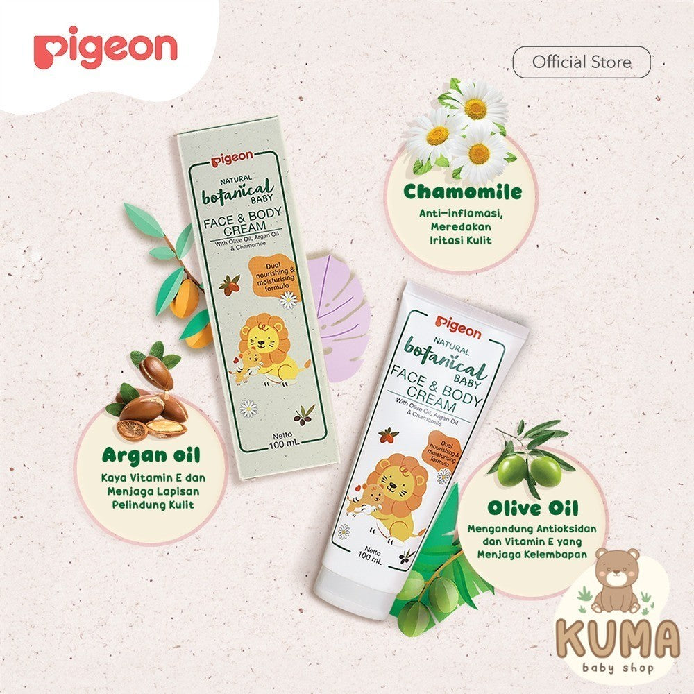 PIGEON Botanical Body & Face Cream 100ML |Lotion Bayi | Losion Pelembut Kulit Bayi | Tanpa Pewarna | Hypoallergenic Tested | Lotion Anti Alergi | Halal BPOM Original 100%