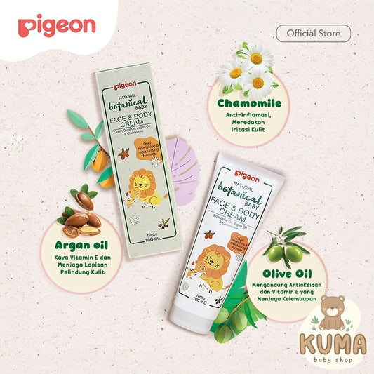 PIGEON Botanical Body & Face Cream 100ML |Lotion Bayi | Losion Pelembut Kulit Bayi | Tanpa Pewarna | Hypoallergenic Tested | Lotion Anti Alergi | Halal BPOM Original 100%