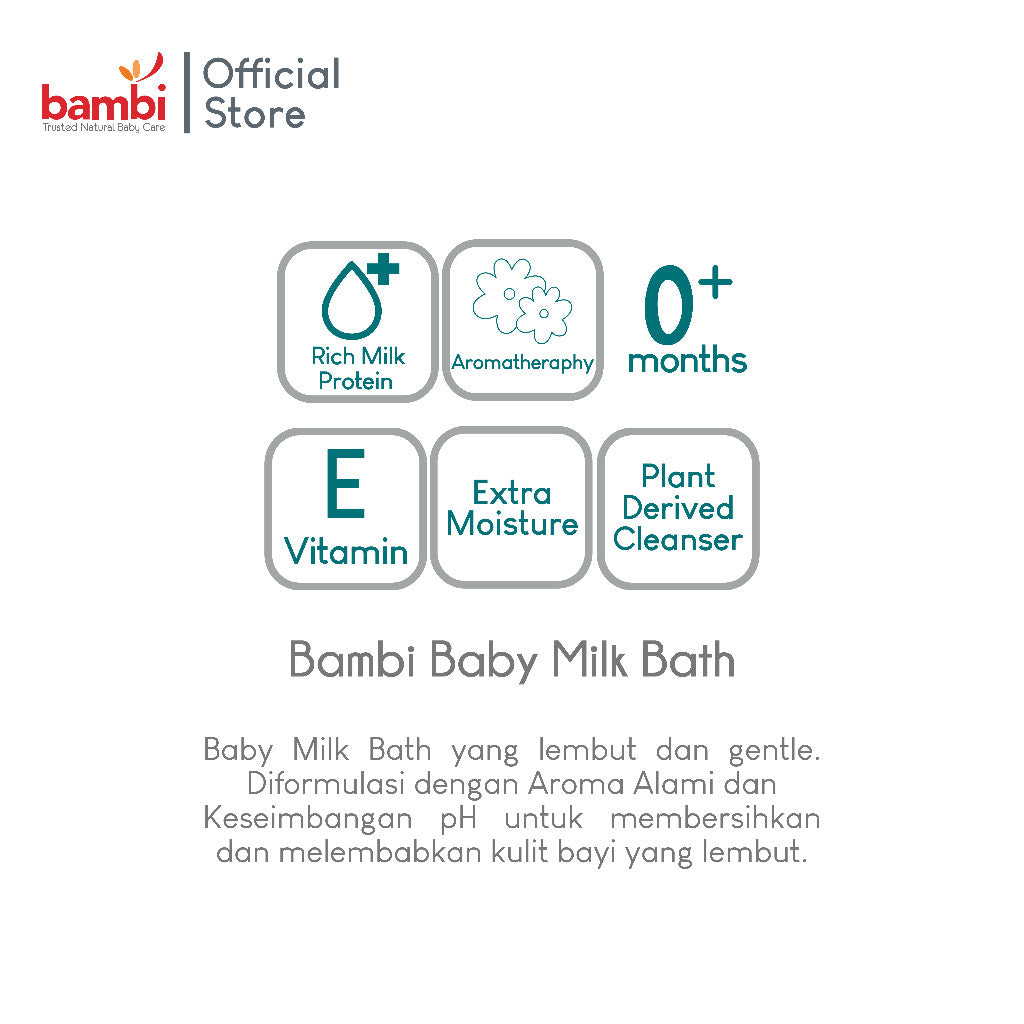 Bambi Baby Milk Bath Extra Moist 100ml | Sabun Bayi Kaya Protein Susu Nabati | Kulit Bayi Normal - Sensitif | PH Balance