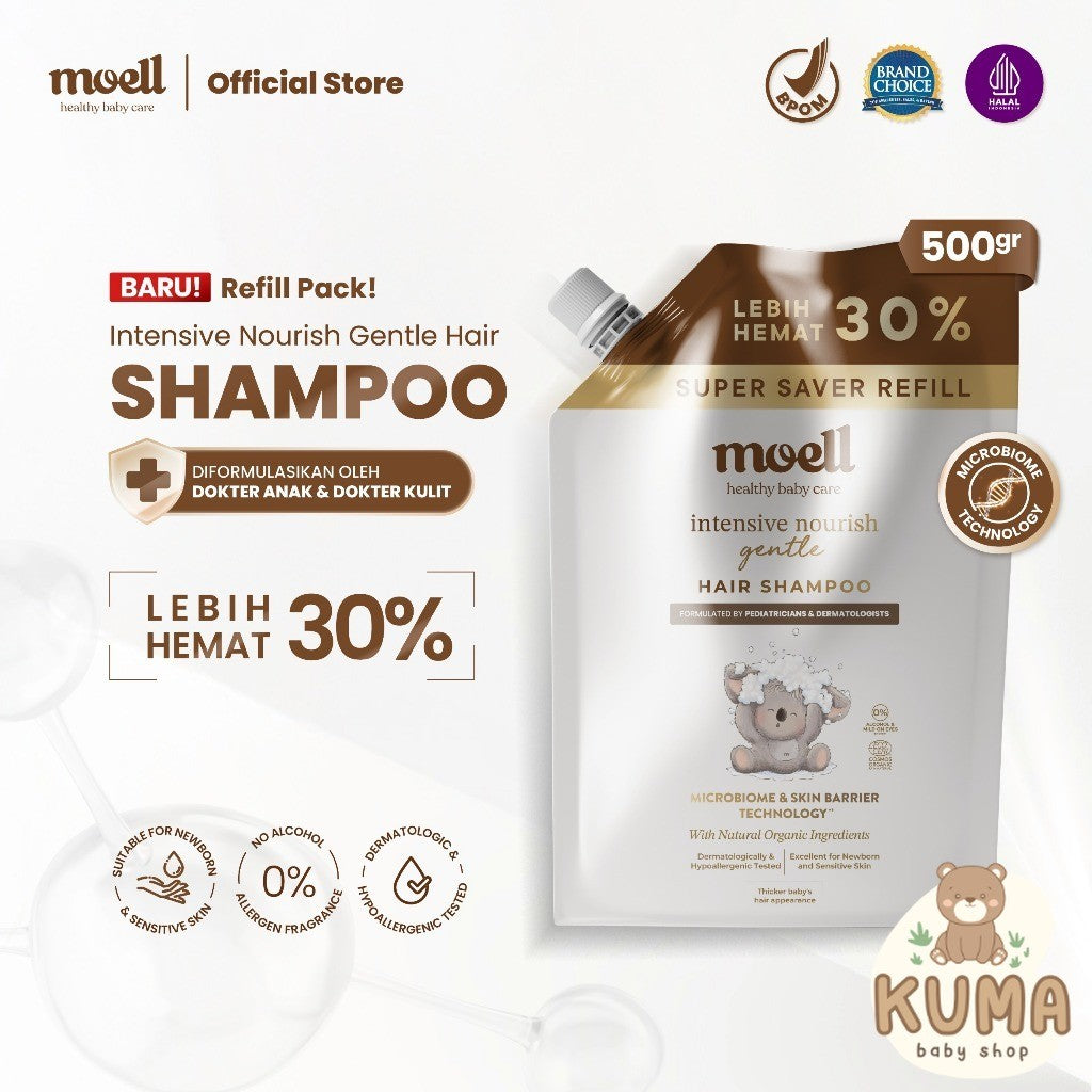 Moell Gentle Shampoo Kemasan Refill 500gr- Sampo Bayi Anak Dengan Calendula Oil - Kulit Kepala Sensitif & Iritasi - Tanpa SLS & Alkohol - Tidak Perih Di Mata - Menumbuhkan & Melebatkan Rambut - Skincare Bayi Newborn - Skincare Anak Formulasi Dokter