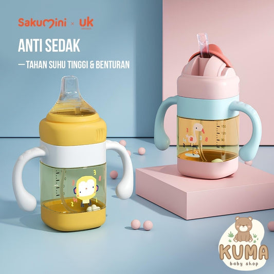 Sakumini Baby Botol Minum Sedotan Training PPSU 240ml Straw Cup