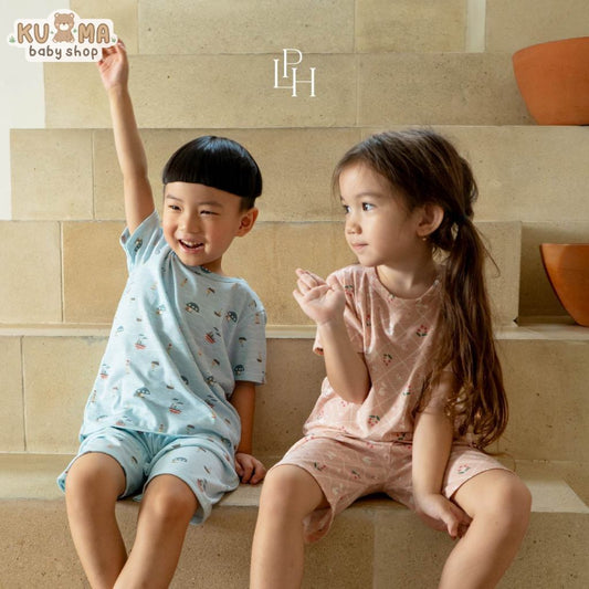 Little Palmerhaus - Little Wear Shoulder Button Short Set (Setelan Anak Lengan Pendek) 36.0