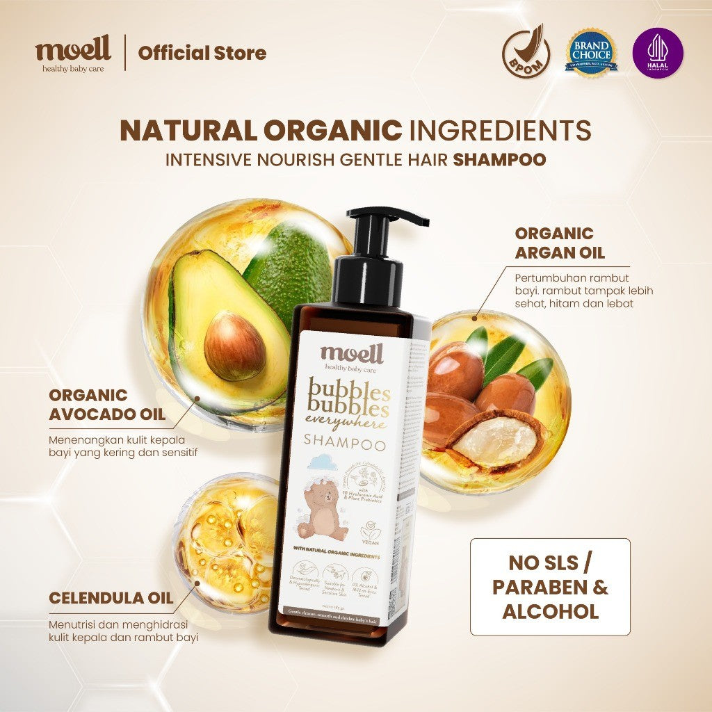 Moell Gentle Shampoo Kemasan Refill 500gr- Sampo Bayi Anak Dengan Calendula Oil - Kulit Kepala Sensitif & Iritasi - Tanpa SLS & Alkohol - Tidak Perih Di Mata - Menumbuhkan & Melebatkan Rambut - Skincare Bayi Newborn - Skincare Anak Formulasi Dokter