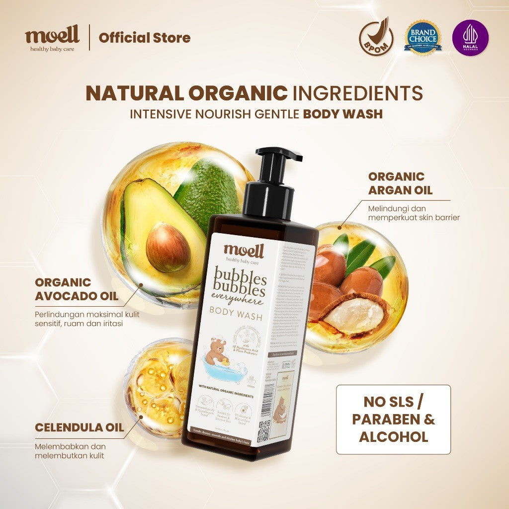 Moell Gentle Sabun Mandi Bayi Anak Kemasan Refill 500gr - Kulit Kering dan Sensitif - Tanpa SLS & Alkohol - Kulit Sensitif dan Kering - Skincare Bayi Formulasi Doker dengan Microbiome Teknologi - Skincare Bayi - Skincare Anak