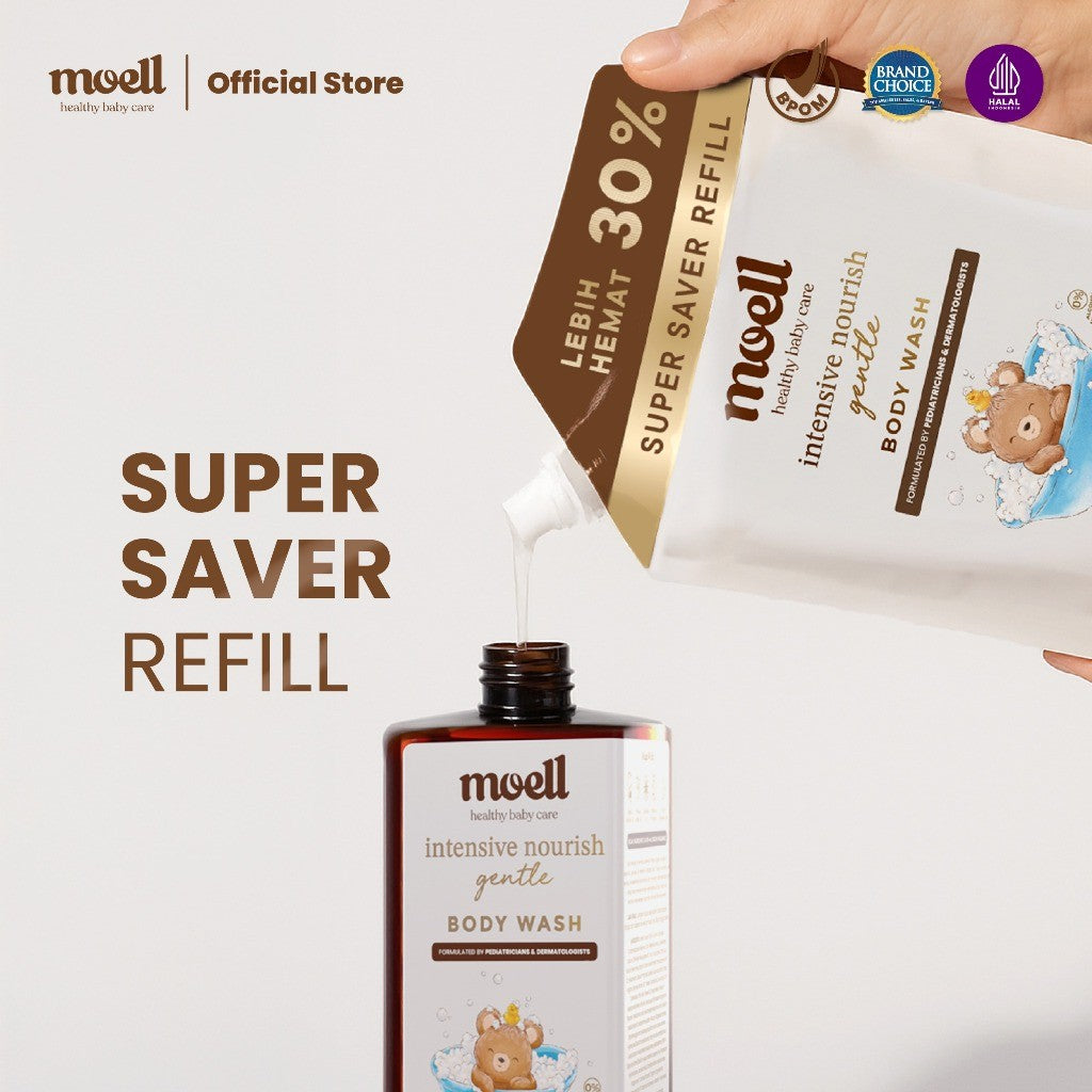 Moell Gentle Sabun Mandi Bayi Anak Kemasan Refill 500gr - Kulit Kering dan Sensitif - Tanpa SLS & Alkohol - Kulit Sensitif dan Kering - Skincare Bayi Formulasi Doker dengan Microbiome Teknologi - Skincare Bayi - Skincare Anak