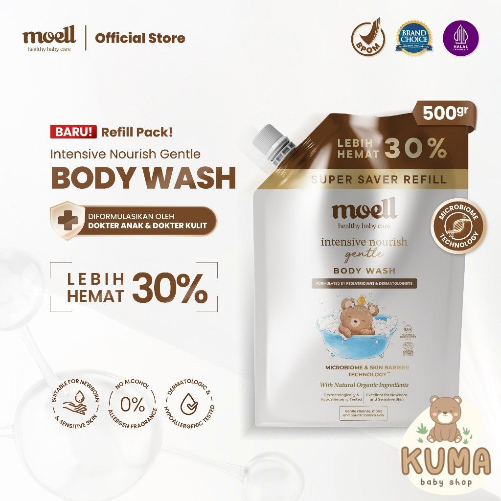 Moell Gentle Sabun Mandi Bayi Anak Kemasan Refill 500gr - Kulit Kering dan Sensitif - Tanpa SLS & Alkohol - Kulit Sensitif dan Kering - Skincare Bayi Formulasi Doker dengan Microbiome Teknologi - Skincare Bayi - Skincare Anak