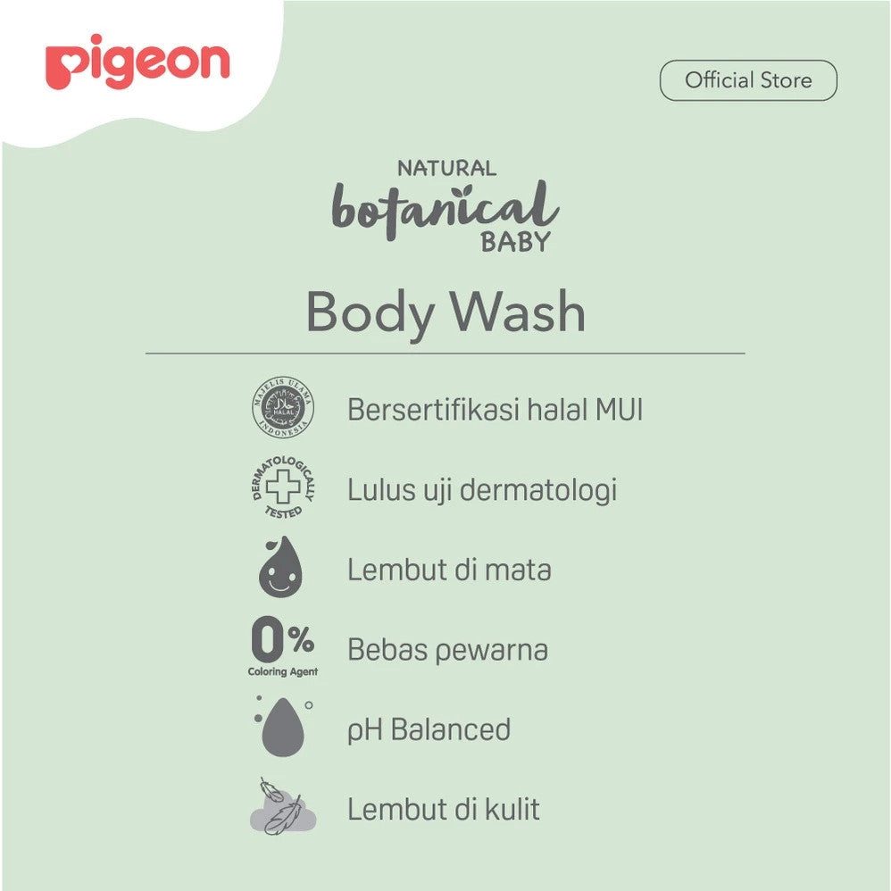PIGEON Botanical Baby Body Wash  | Sabun Bayi| Cocok untuk Kulit Sensitif | Tanpa Pewarna |  Hypoallergenic Tested | Halal BPOM Original 100%