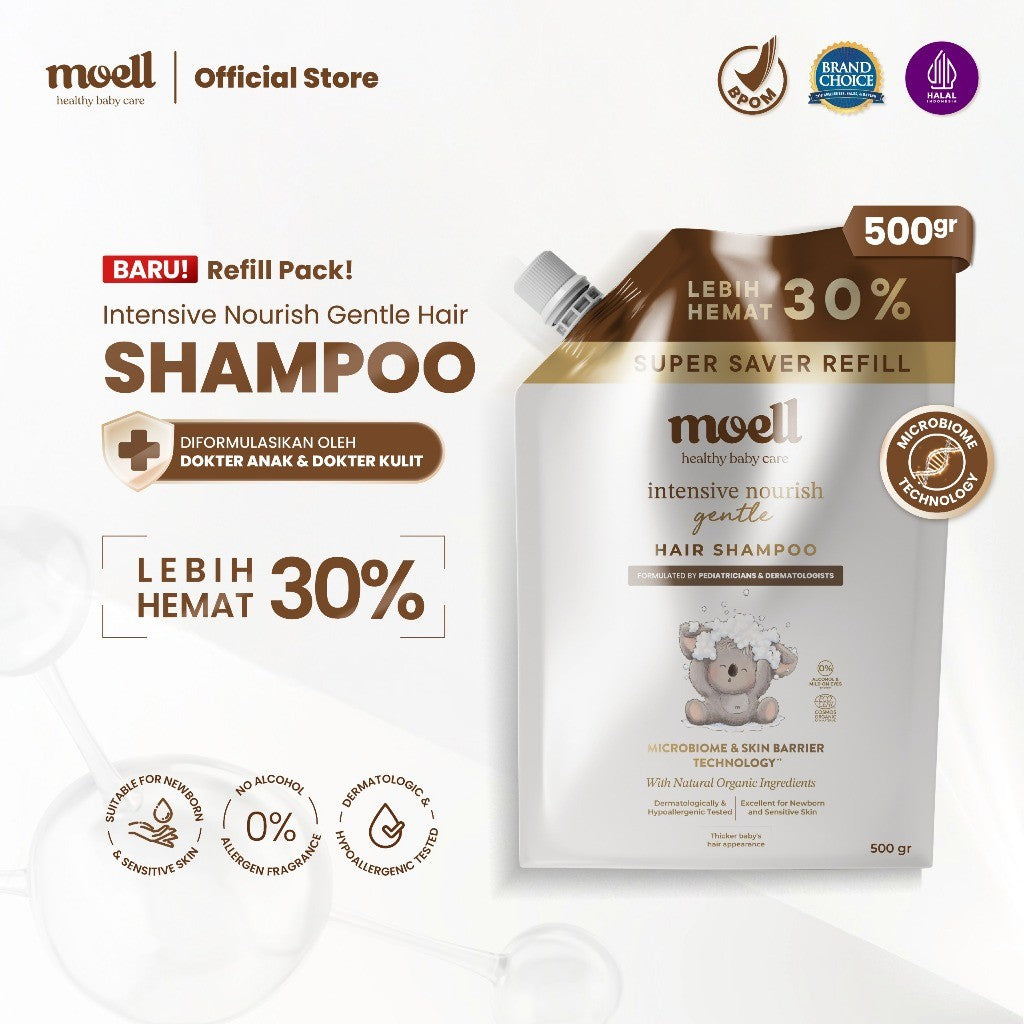 Moell Gentle Shampoo Kemasan Refill 500gr- Sampo Bayi Anak Dengan Calendula Oil - Kulit Kepala Sensitif & Iritasi - Tanpa SLS & Alkohol - Tidak Perih Di Mata - Menumbuhkan & Melebatkan Rambut - Skincare Bayi Newborn - Skincare Anak Formulasi Dokter