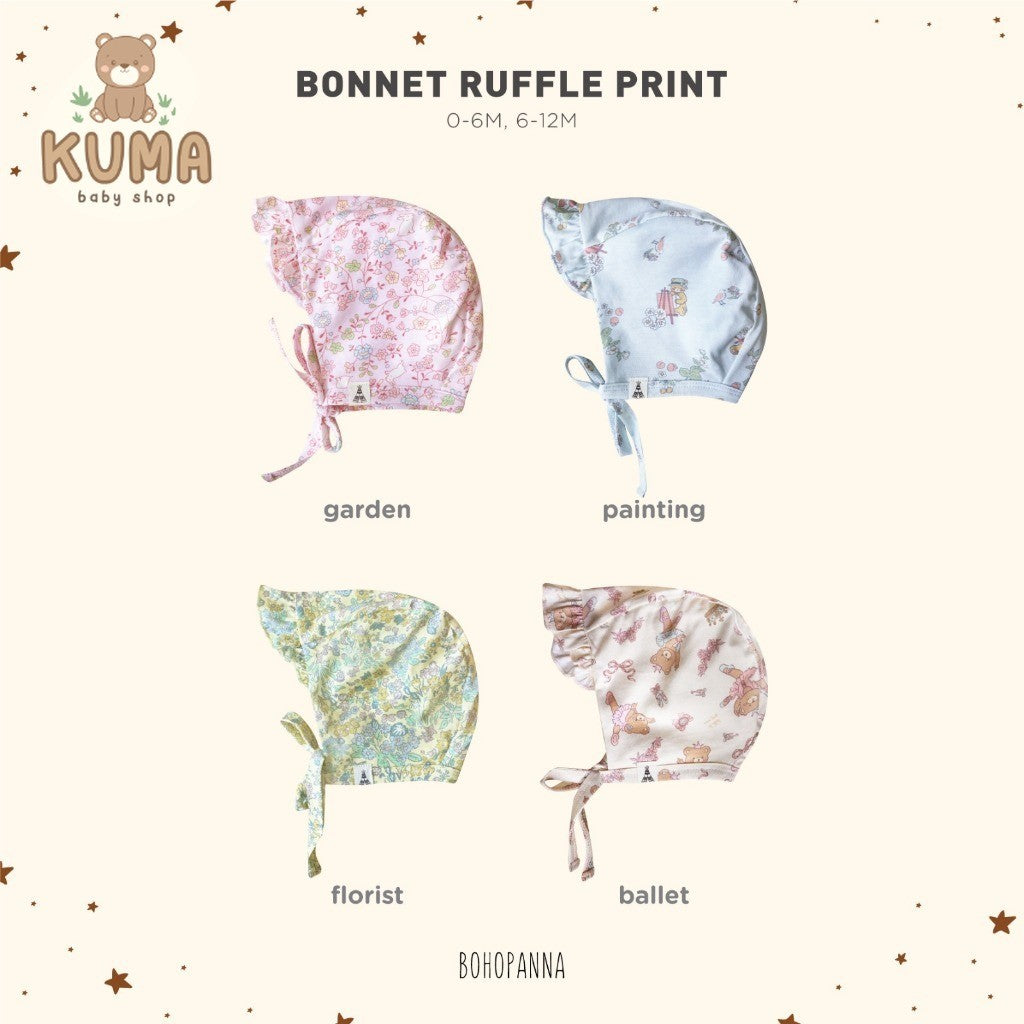 BOHOPANNA - BONNET RUFFLE PRINT - TOPI BAYI 2536
