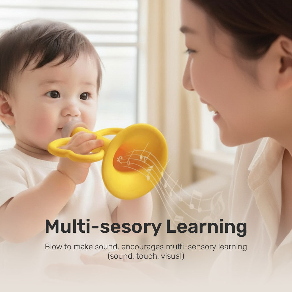 Sakumini Silicone Teether Trumpet Toy Mainan Gigitan Anak Terompet Silikon Bayi BPA Free Terapi Wicara