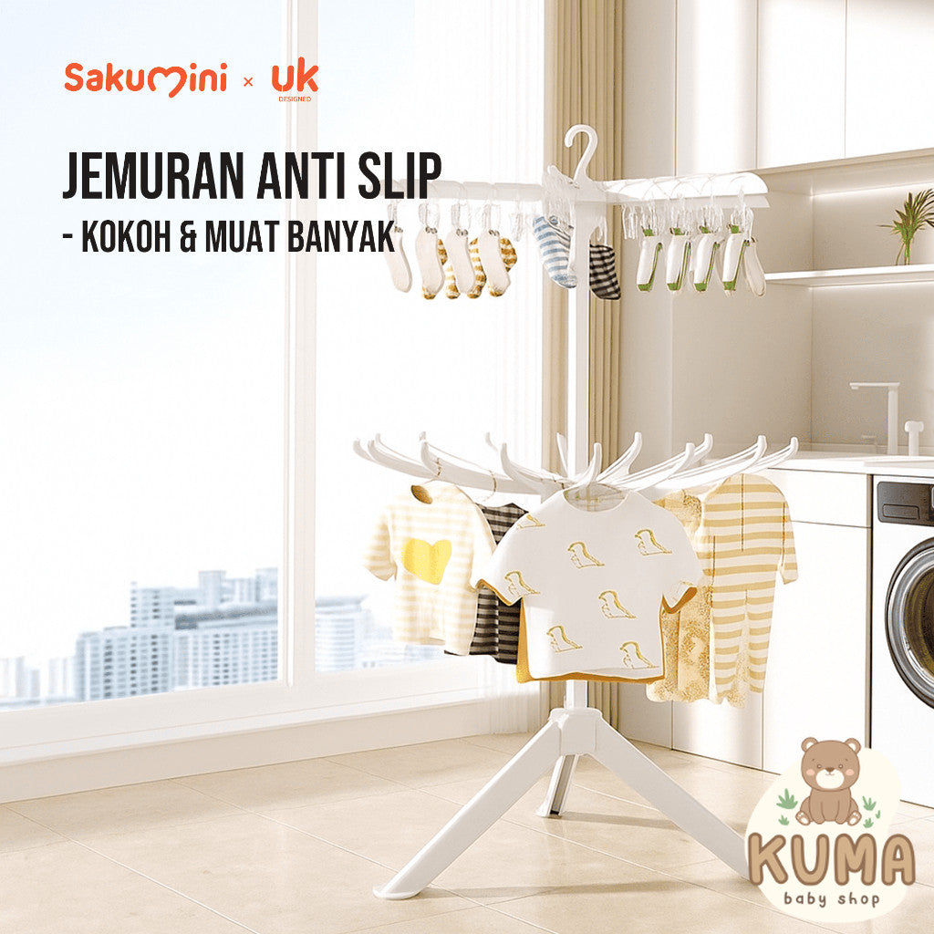 Sakumini Folding Hanger Multifunction Jemuran Jepit Tingkat Klip Lipat Fold Pakaian Handuk Anak Portable Rak Susun Foldable Hanger Kaos Kaki Socks