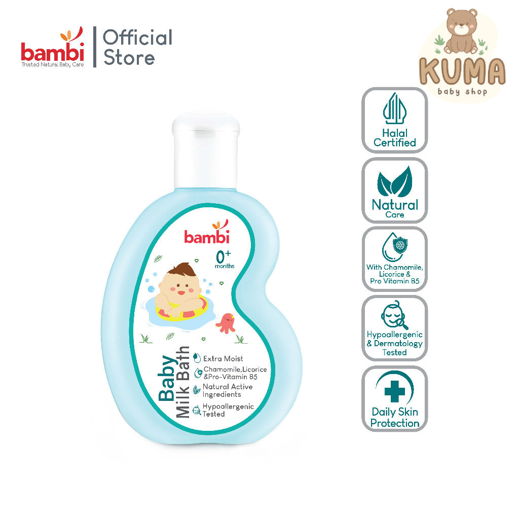 Bambi Baby Milk Bath Extra Moist 100ml | Sabun Bayi Kaya Protein Susu Nabati | Kulit Bayi Normal - Sensitif | PH Balance