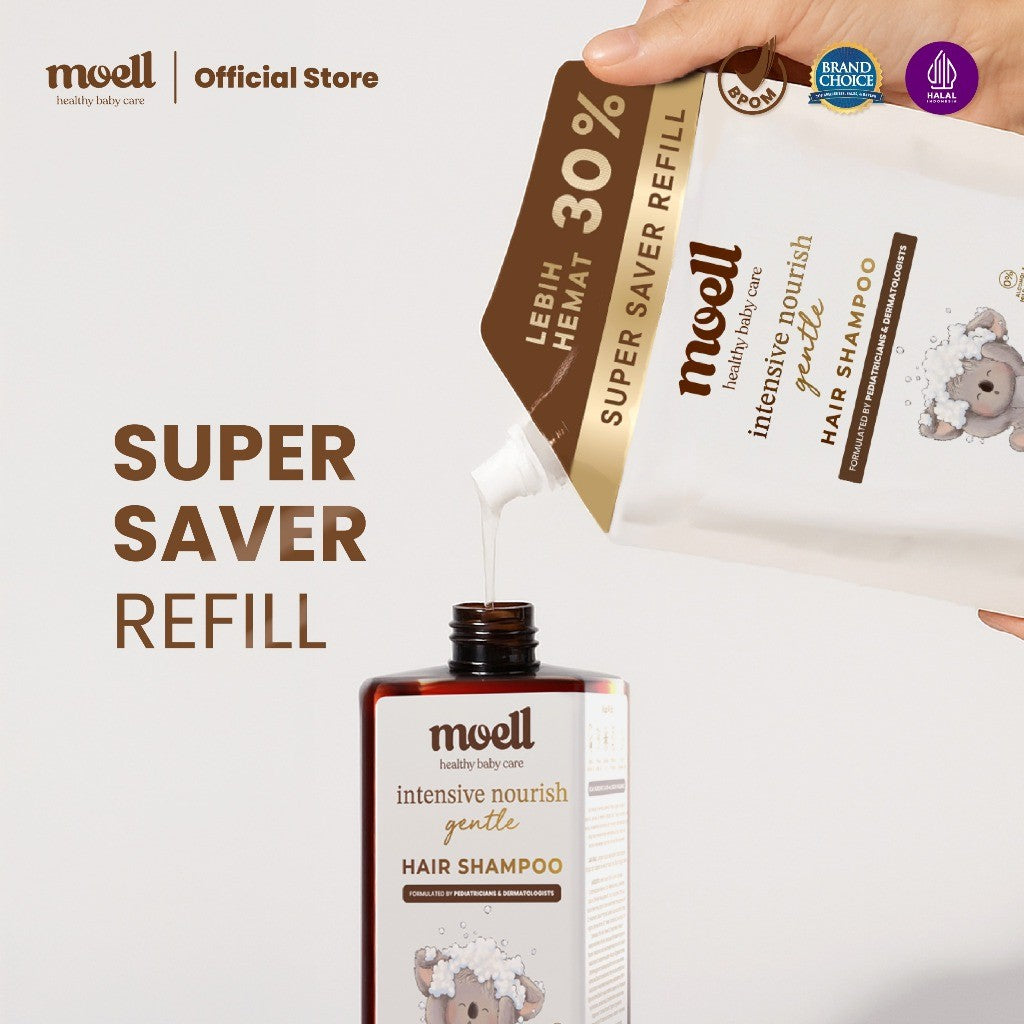 Moell Gentle Shampoo Kemasan Refill 500gr- Sampo Bayi Anak Dengan Calendula Oil - Kulit Kepala Sensitif & Iritasi - Tanpa SLS & Alkohol - Tidak Perih Di Mata - Menumbuhkan & Melebatkan Rambut - Skincare Bayi Newborn - Skincare Anak Formulasi Dokter