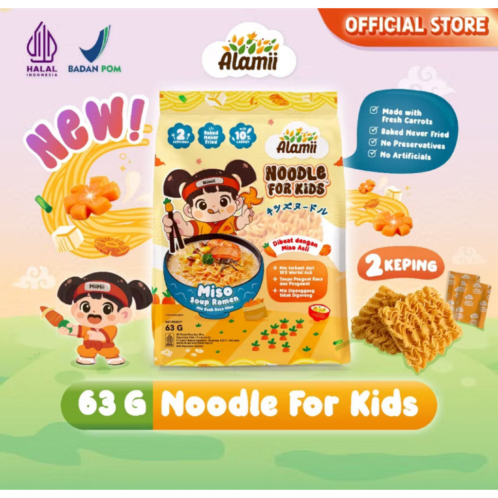 Alamii Noodle for Kids  - Mie Sehat Bernutrisi untuk Anak (63-64g) | Bebas MSG dan Pengawet