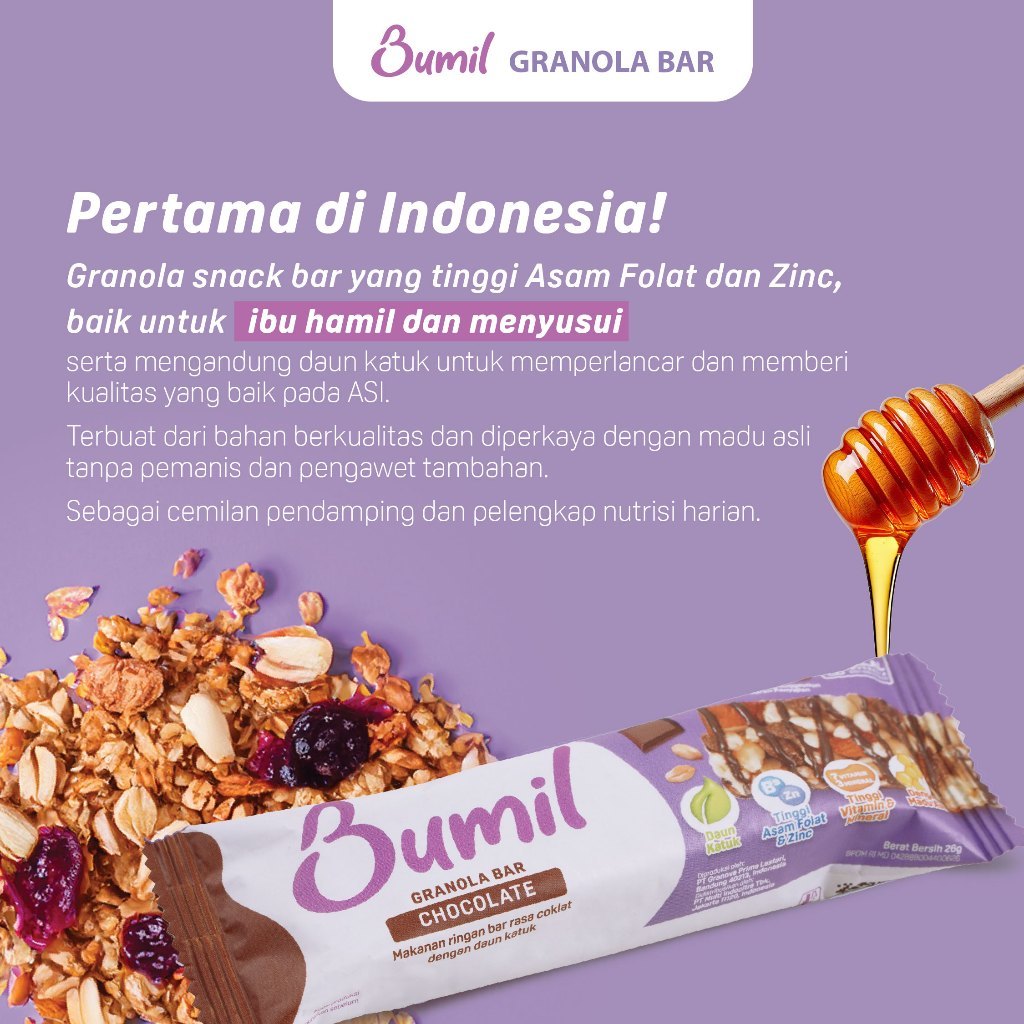 BUMIL Makanan Ringan Bar Rasa Coklat dengan Daun Katuk (Granola Bar Coklat)