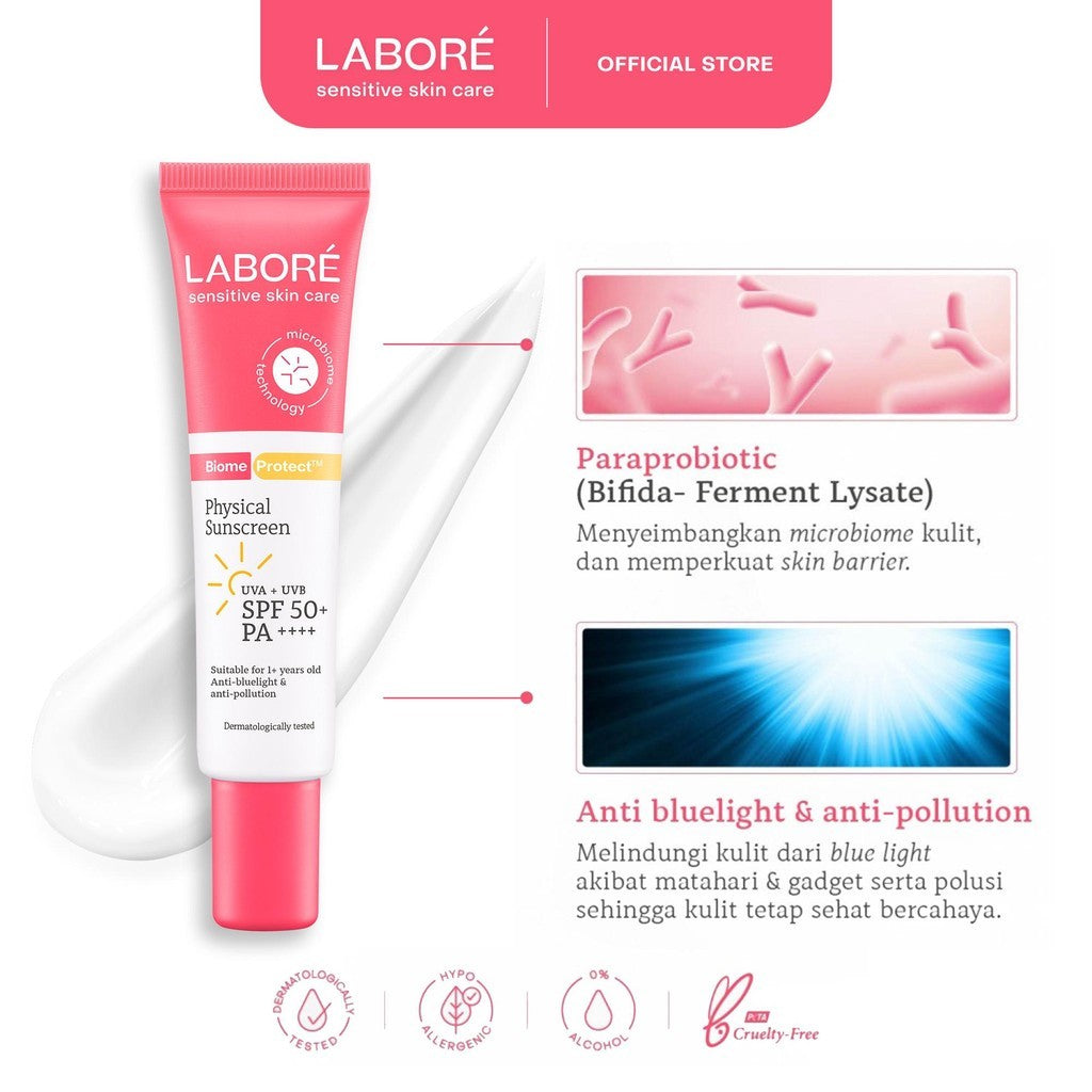 Labore Physical Sunscreen SPF 50 PA++++ Travel Size 10ml - Mineral Sunscreen Wajah Non-Comedogenic untuk Perlindungan dari Sinar UVA dan UVB