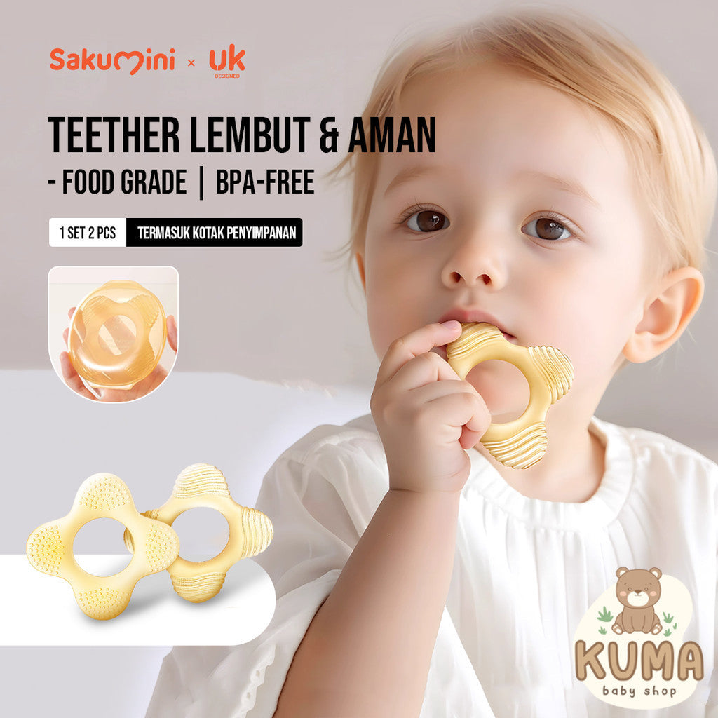 Sakumini Hand Teether Clover Silicone Toy Mainan Empeng Gigitan Bayi BPA Free