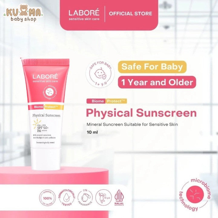 Labore Physical Sunscreen SPF 50 PA++++ Travel Size 10ml - Mineral Sunscreen Wajah Non-Comedogenic untuk Perlindungan dari Sinar UVA dan UVB