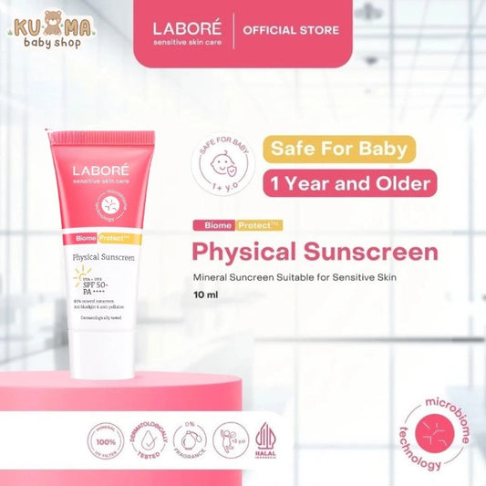 Labore Physical Sunscreen SPF 50 PA++++ Travel Size 10ml - Mineral Sunscreen Wajah Non-Comedogenic untuk Perlindungan dari Sinar UVA dan UVB